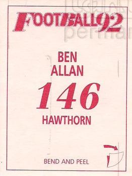 1992 Select AFL Stickers #146 Ben Allan Back